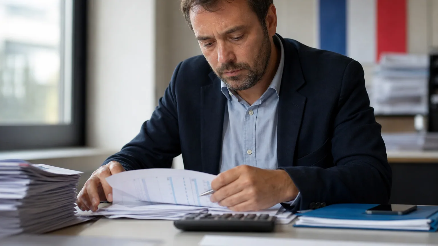 Un trésorier de campagne examine les comptes financiers d'un parti politique dans un bureau