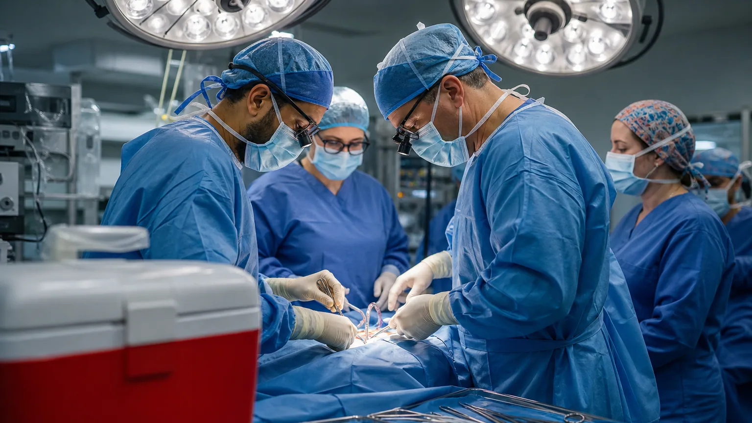 Équipe chirurgicale en bloc opératoire pendant une transplantation d'organe