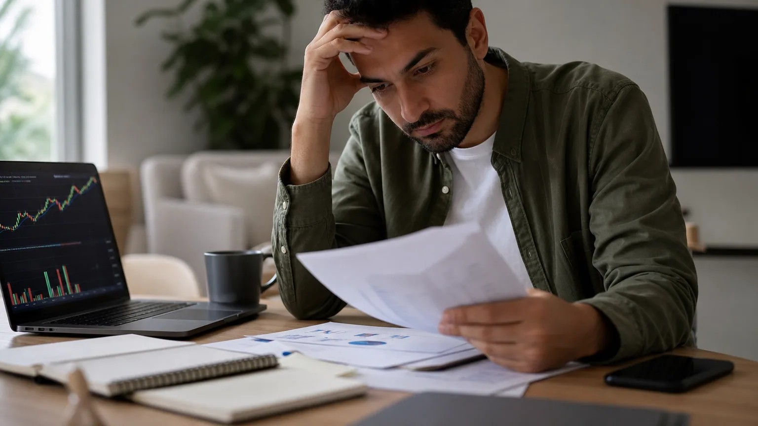 Un investisseur particulier examine des documents financiers et des graphiques boursiers sur son ordinateur
